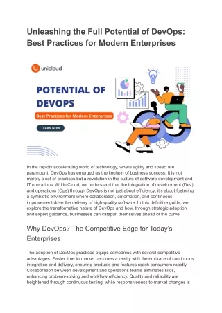 Unleashing the Full Potential of DevOps Best Practices for Modern Enterprises