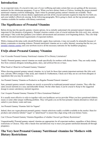 The Best Prenatal Gummy Natural vitamins for Mothers with Dietary Limits