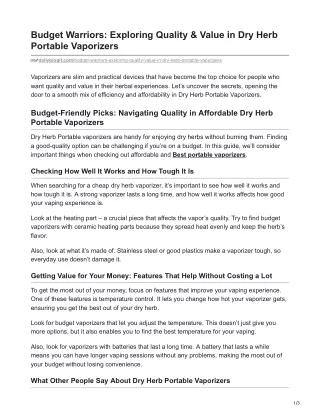 Budget Warriors: Exploring Quality & Value in Dry Herb Portable Vaporizers