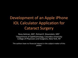 Development of an Apple iPhone IOL Calculator Application for Cataract Surgery