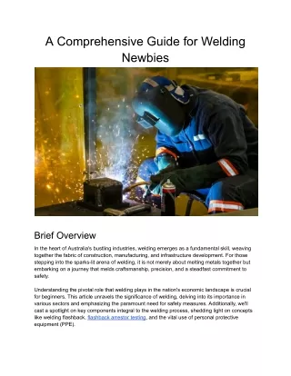 A Comprehensive Guide for Welding Newbies