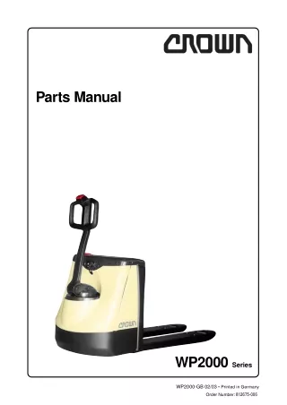 Crown WP2000 Series Pallet Truck Parts Catalogue Manual