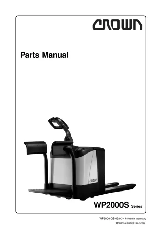 Crown WP2000S Series Pallet Truck Parts Catalogue Manual