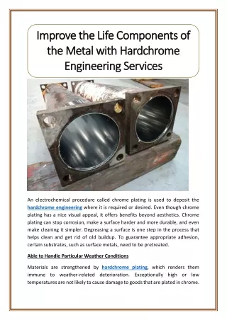 Improve the Life Components of the Metal with Hardchrome Engineering Services