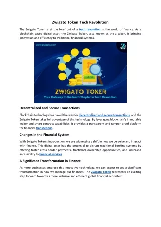 Zwigato Token Tech Revolution