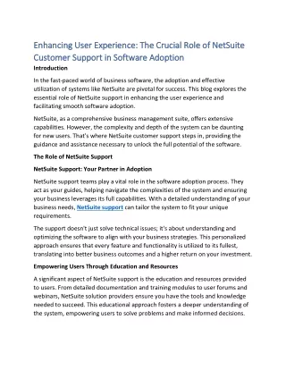 Enhancing User Experience The Crucial Role of NetSuite Customer Support in Software Adoption