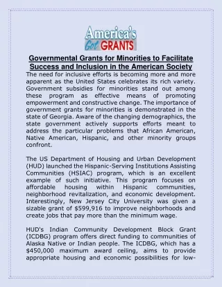 Governmental Grants for Minorities to Facilitate Success and Inclusion in the American Society