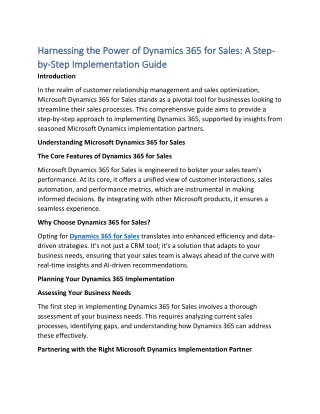 Harnessing the Power of Dynamics 365 for Sales A Step-by-Step Implementation Guide