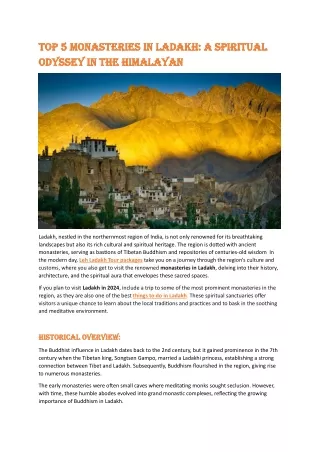 Top 5 Monasteries in Ladakh- A Spiritual Odyssey in the Himalayan