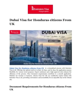 Dubai Visa for Honduras citizens From  UK