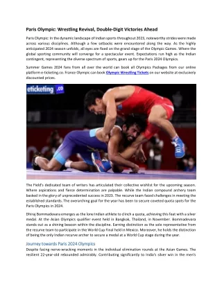 Paris Olympic Wrestling Revival, Double-Digit Victories Ahead
