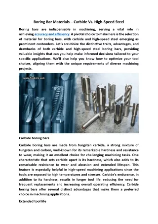 Boring Bar Materials – Carbide Vs. High-Speed Steel