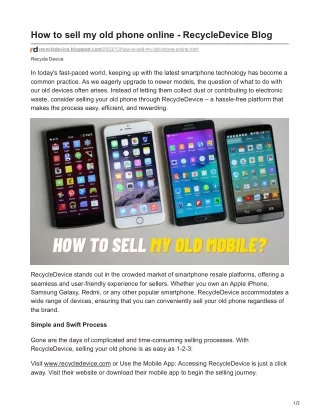 How to sell my old phone online - RecycleDevice Blog