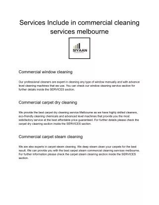 Services Include in commercial cleaning services melbourne