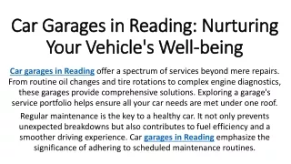 Car Garages in Reading Nurturing Your Vehicle's Well-being