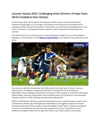 Summer Games 2024 Challenging times Glimmer of Hope Team GB for Football at Paris Olympic