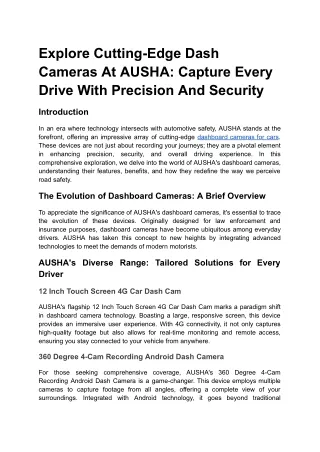 Explore Cutting-Edge Dash Cameras at AUSHA_ Capture Every Drive with Precision and Security