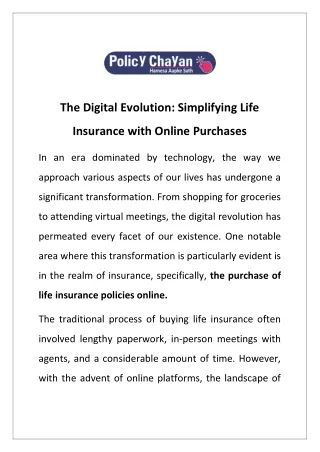 The Digital Evolution: Simplifying Life Insurance with Online Purchases