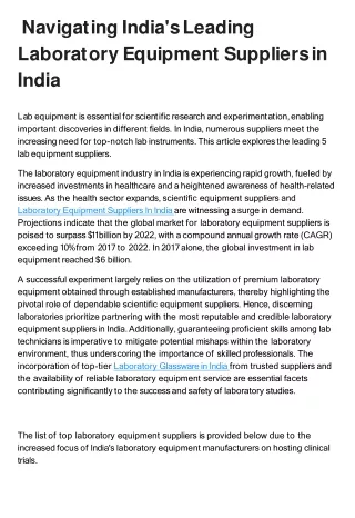 Navigating India's Leading Laboratory Equipment Suppliers in India 