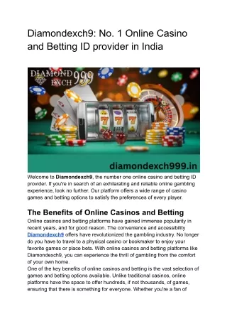 Diamondexch9: Best online Casino and Betting ID provider in India