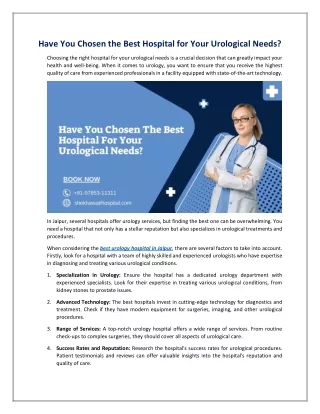 Have You Chosen The Best Hospital For Your Urological Needs?