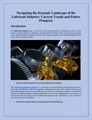Navigating the Dynamic Landscape of the Lubricant Industry
