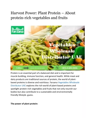 Harvest Power: Plant Protein – About protein-rich vegetables and fruits