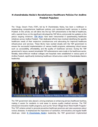 N chandrababu Naidu’s Revolutionary Healthcare Policies For Andhra Pradesh Popu