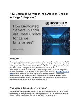 How Dedicated Servers in India Are Ideal Choices for Large Enterprises