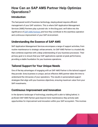 How Can an SAP AMS Partner Help Optimize Operations_