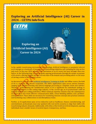 Exploring an Artificial Intelligence (AI) Career in 2024 – CETPA InfoTech