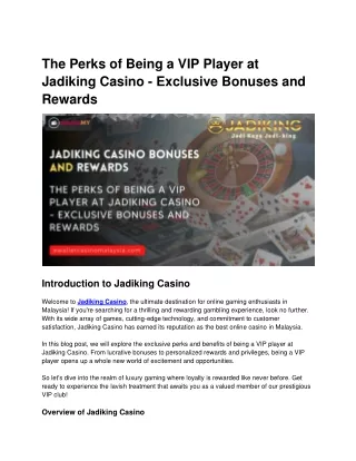 The Perks of Being a VIP Player at Jadiking Casino