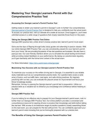 Georgia Learners Permit Practice Test