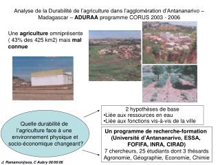 Analyse de la Durabilité de l’agriculture dans l’agglomération d’Antananarivo – Madagascar – ADURAA programme CORUS 20