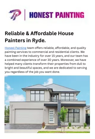 Reliable & Affordable House Painters in Ryde.