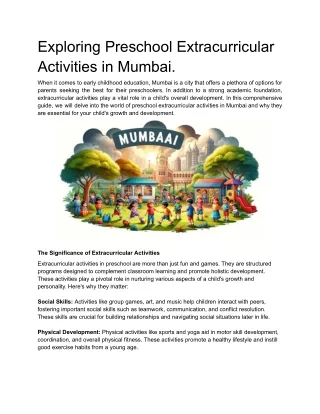 Exploring Preschool Extracurricular Activities in Mumbai