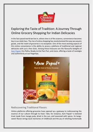 Exploring the Taste of Tradition: Online Grocery Shopping for Indian Delicacies