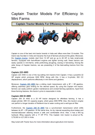 Captain Tractor Models For Efficiency In Mini Farms