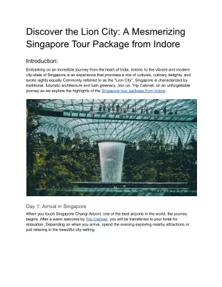 Singapore Tour Package from Indore