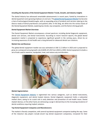 Dental Equipment Market Growth