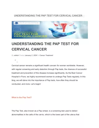 UNDERSTANDING THE PAP TEST FOR CERVICAL CANCER