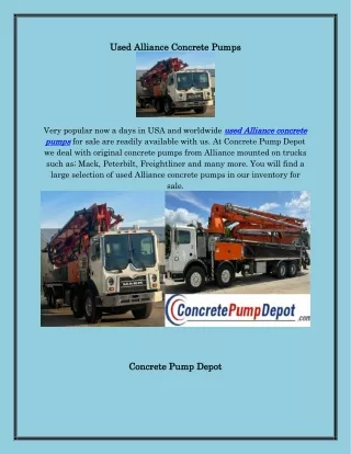 Used Alliance Concrete Pumps Sale, concretepumpdepot.com