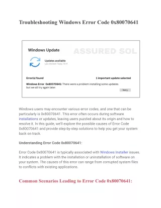 Troubleshooting Windows Error Code 0x80070641