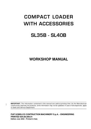 Fiat Kobelco SL35B Skid Steer Loader Service Repair Manual