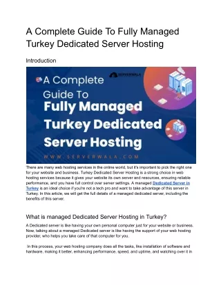 A Complete Guide To Fully Managed Turkey Dedicated Server Hosting