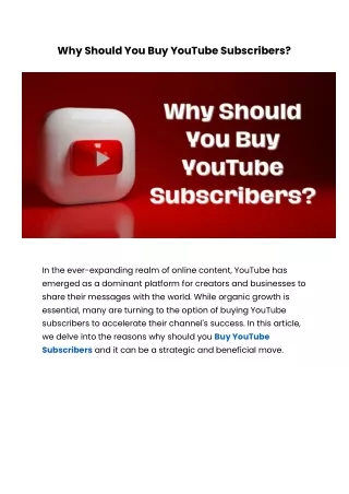 Why Should You Buy YouTube Subscribers