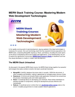 MERN Stack Training Course Mastering Modern Web Development Technologies