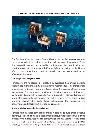 A FOCUS ON FERRITE CORES FOR MODERN ELECTRONICS