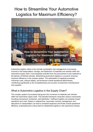 How to Streamline Your Automotive Logistics for Maximum Efficiency