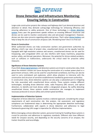 Drone Detection and Infrastructure Monitoring- Ensuring Safety in Construction